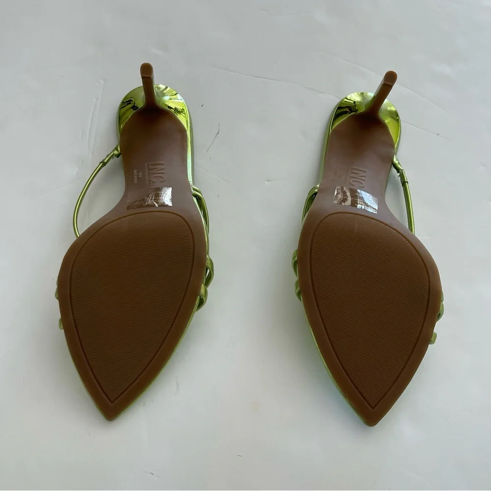 INC Lime Green Strappy Open-toe Kitten Heels Sandals - Picture 6 of 7
